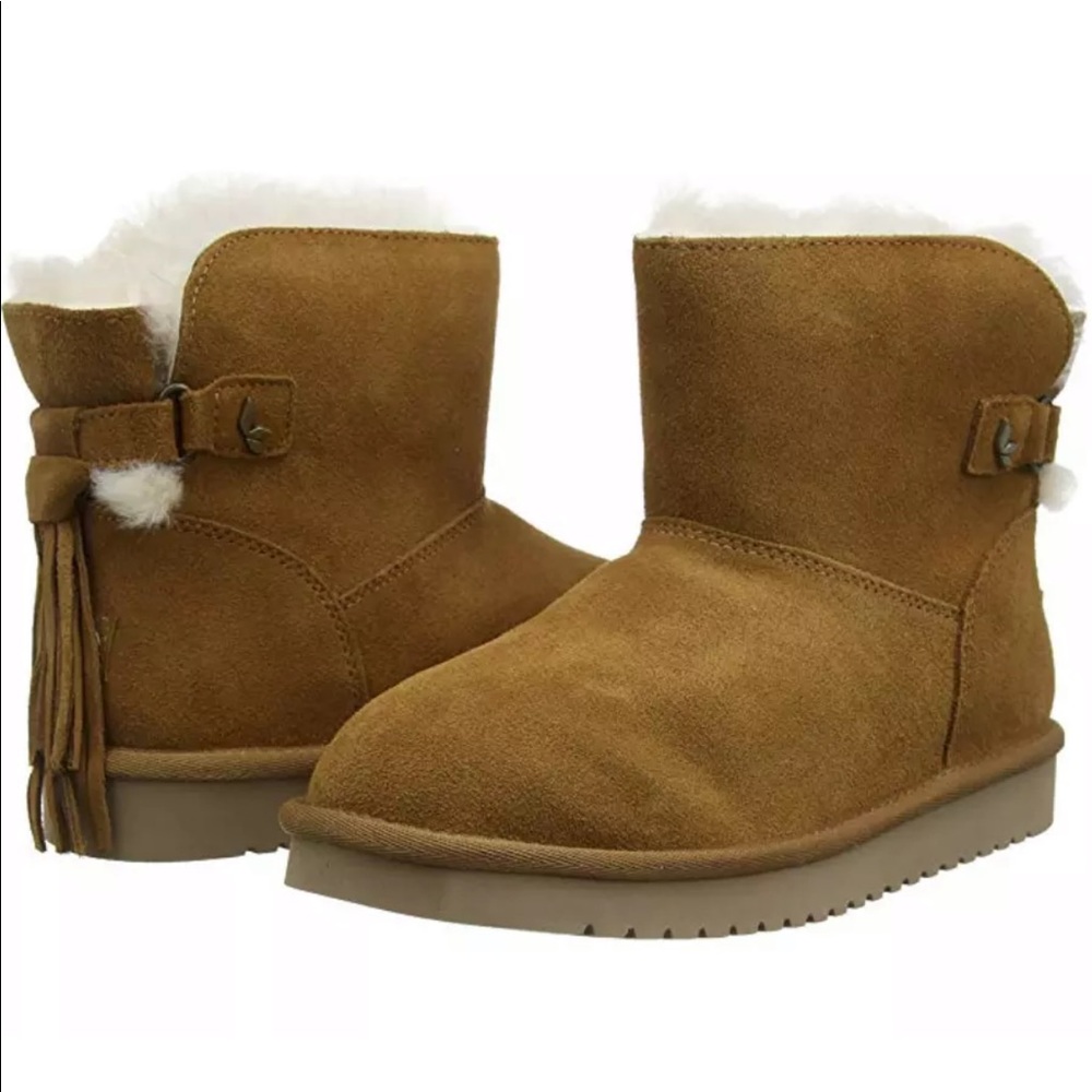 Koolaburra Jaelyn Mini Chestnut Fringe Suede Boots